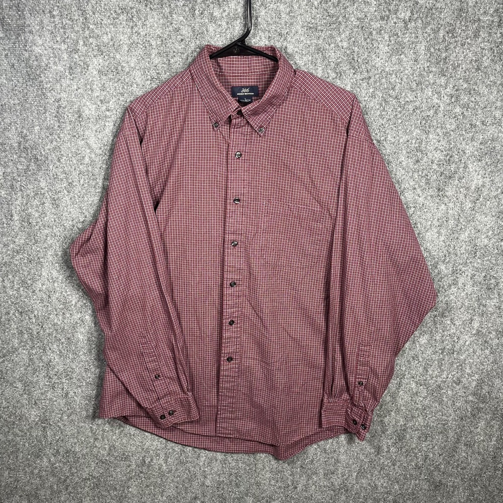 Brooks Brothers 346 Men's Large Maroon Red Plaid Long Sleeve Button Up Shirt